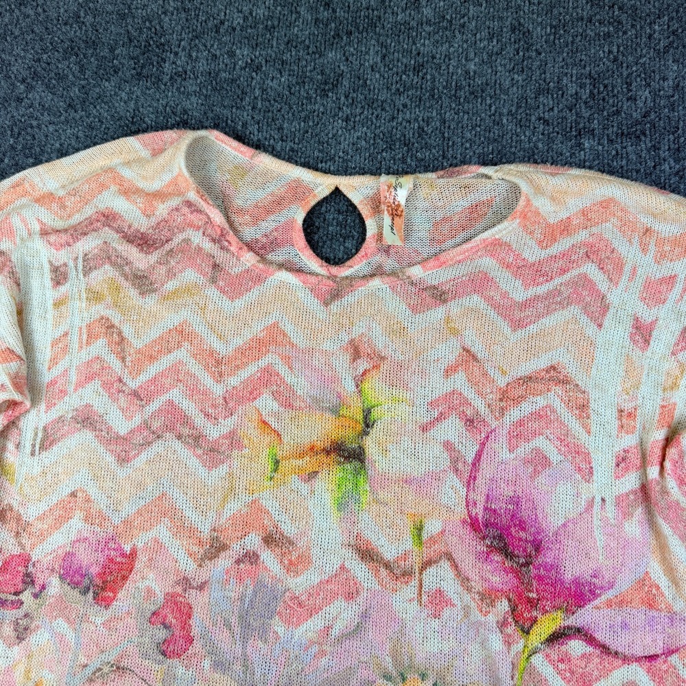 PerSeption Concept Knit Top Women XL Multicolor Floral Keyhole Back High Low hem